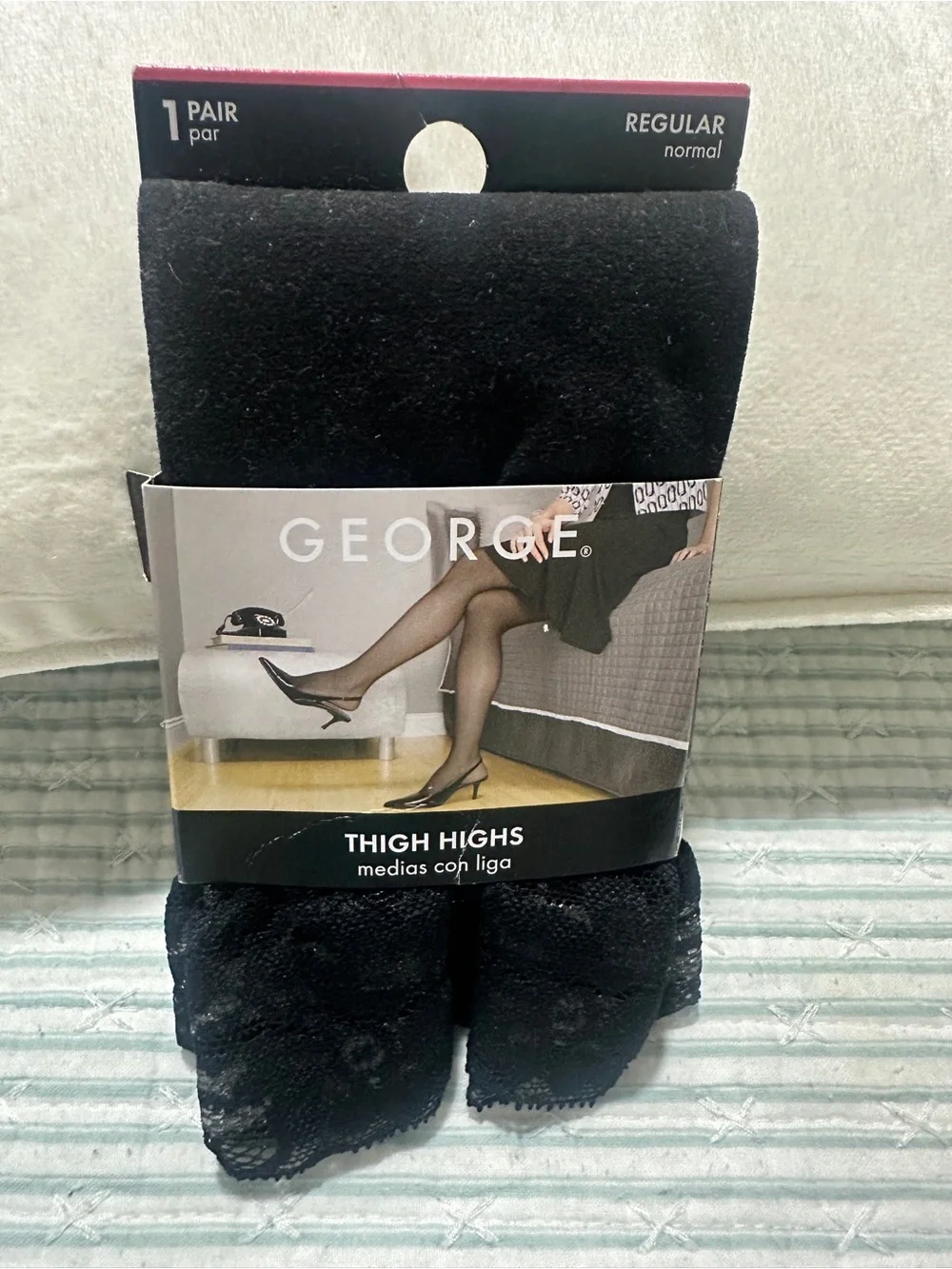 George Black Lace Top Thigh Highs - Regular
